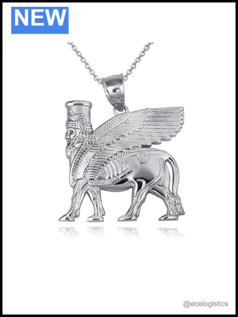925 Sterling Silver Lamassu Winged Bull Pendant Necklace Ancient Assyrian